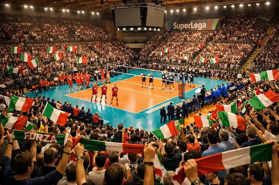 Atmosfera di una partita di SuperLega italiana con tifosi