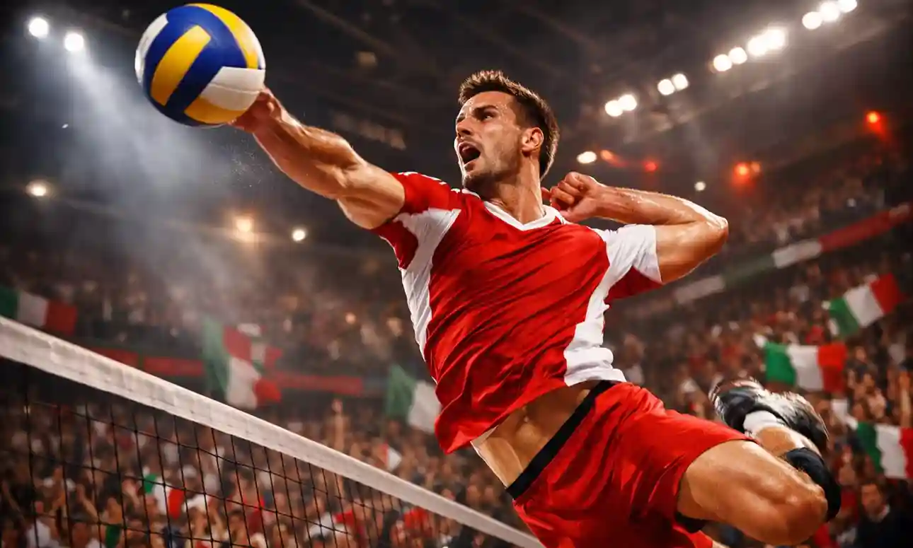 Giocatore di pallavolo in azione durante una partita italiana